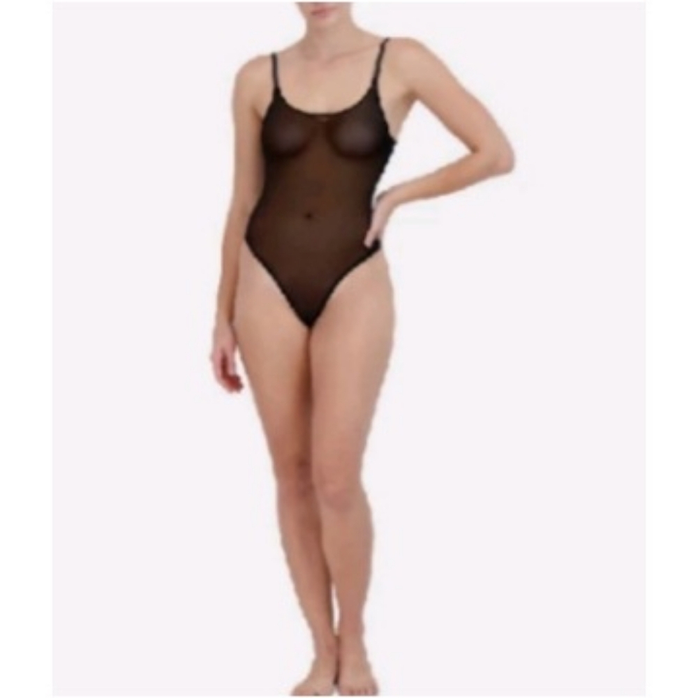 Steve Madden Sheer Mesh Thong Bodysuit in Black NWT